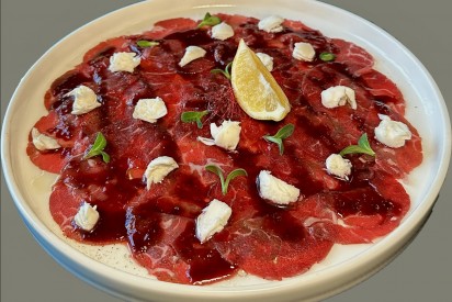 Beef carpaccio with balsamic cream